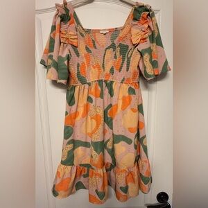 Jodifl Smocked Floral Tiered Dress Small Flutter Sleeve Boho Coastal Cowgirl
